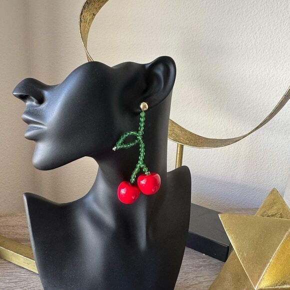 Cherry Beaded Earrings A1269 - Picture 3 of 3